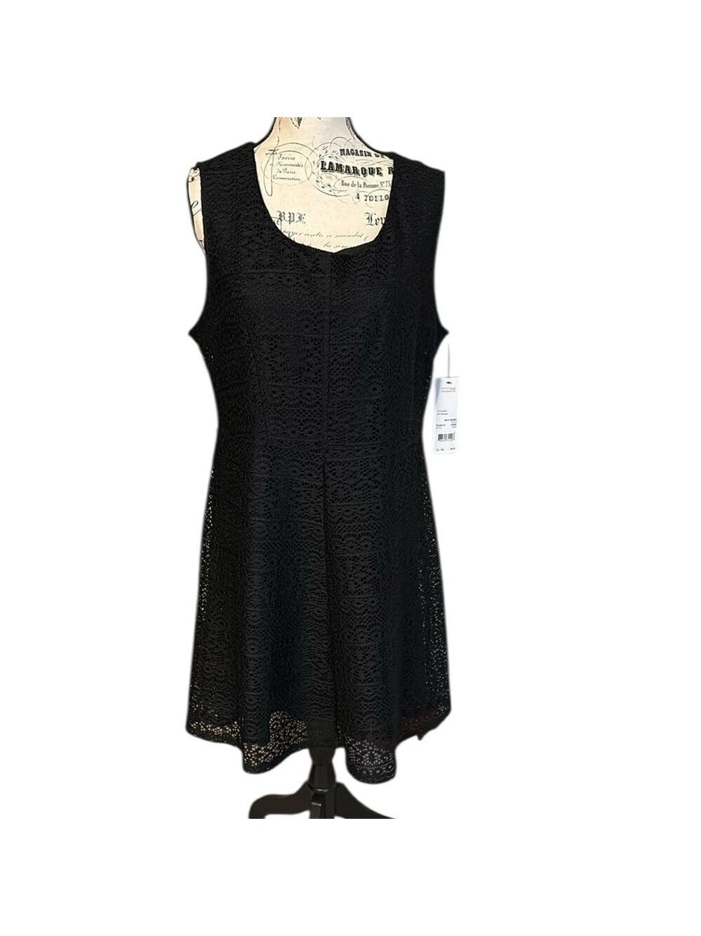 Notations Sleeveless Sheath Mini Dress Lace Black PXL New